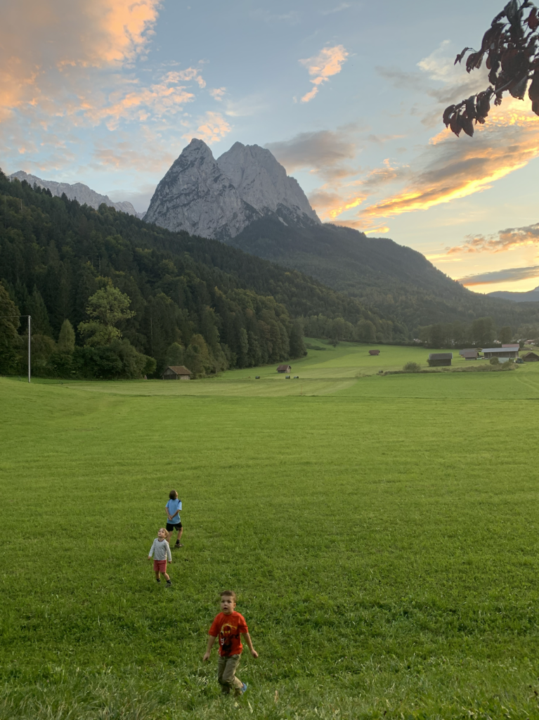 children under the Zugspitze in Garmisch Germany